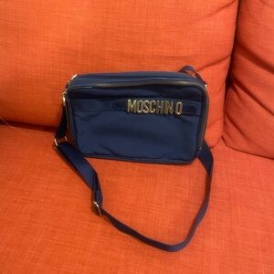 Moschino Navy Blue Nylon Messenger Bag with Gold Logo